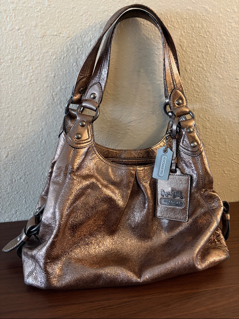 Coach Maggie Metallic Silver Bronze Leather Shoulder Hobo Large Bag Vintage Y2k
